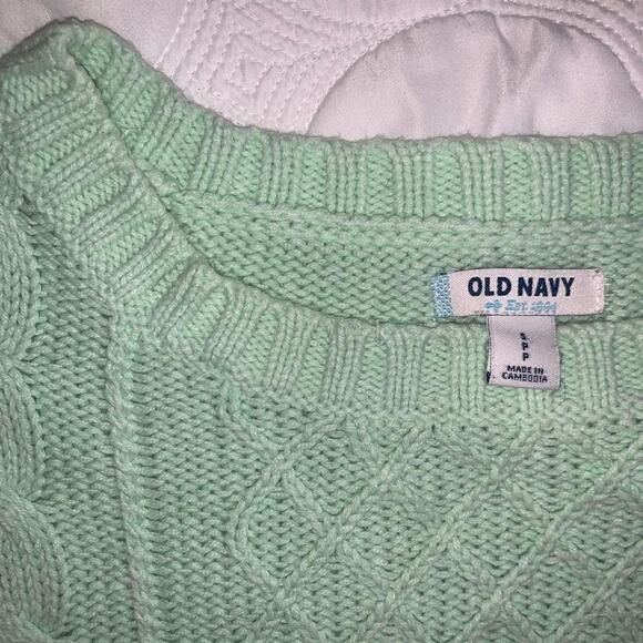 Mint Green Cable Knit fisherman sweater chunky winter - Picture 2 of 6